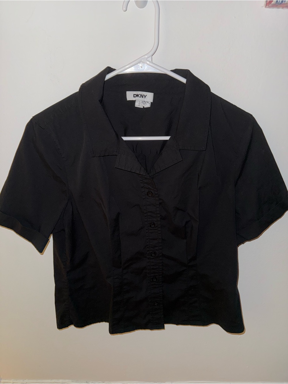 DKNY Black Short-Sleeve Button-Front Shirt